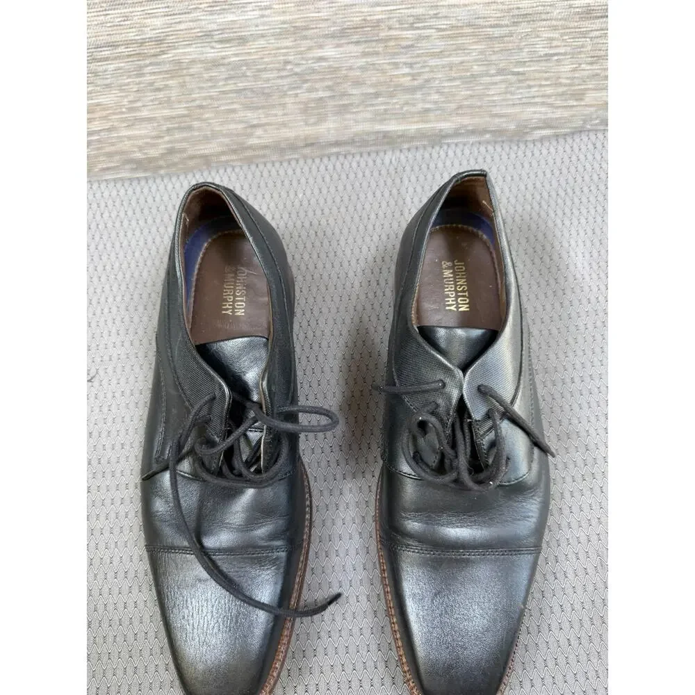 Johnston & Murphy Shoes Mens Size 7.5M Black Leather Cap Toe Derby Dress